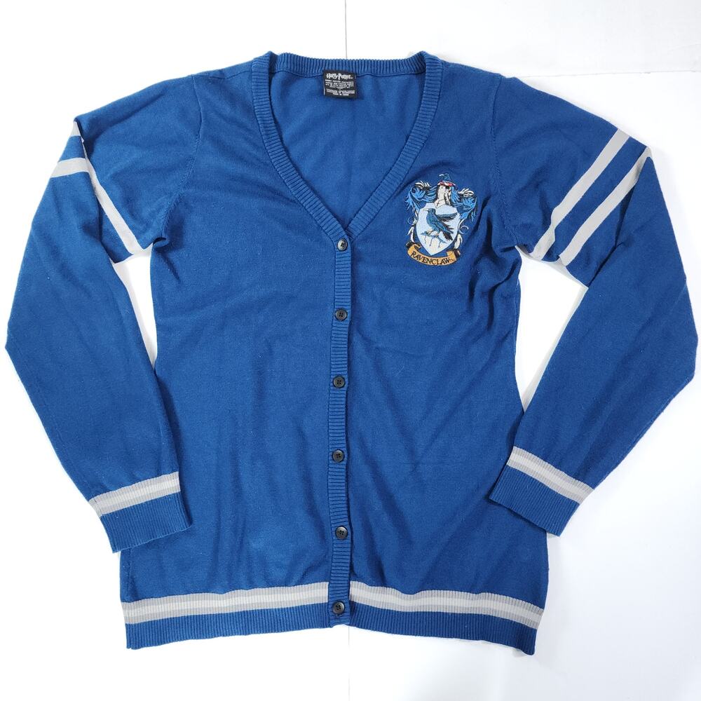 Harry Potter Ravenclaw Cardigan Sweater Blue Grey Stripe Size L